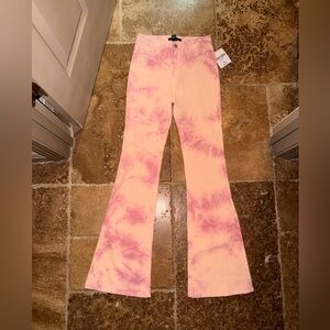 Women’s Size Small Forever 21 Pink and Cream Velvet Feel Tie-Dye Flare Leg Pants
